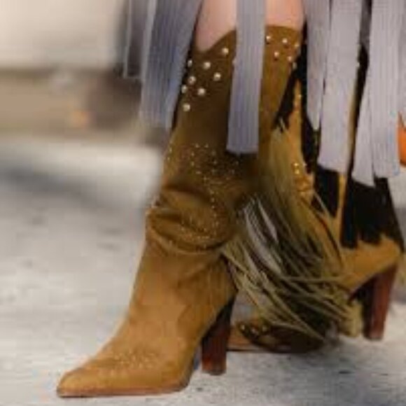 NEW $180 Jessica Simpson Rosera Studded Fringe Western Boots Olive Green - Picture 2 of 12